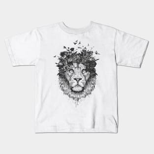 Floral lion (b&w) Kids T-Shirt